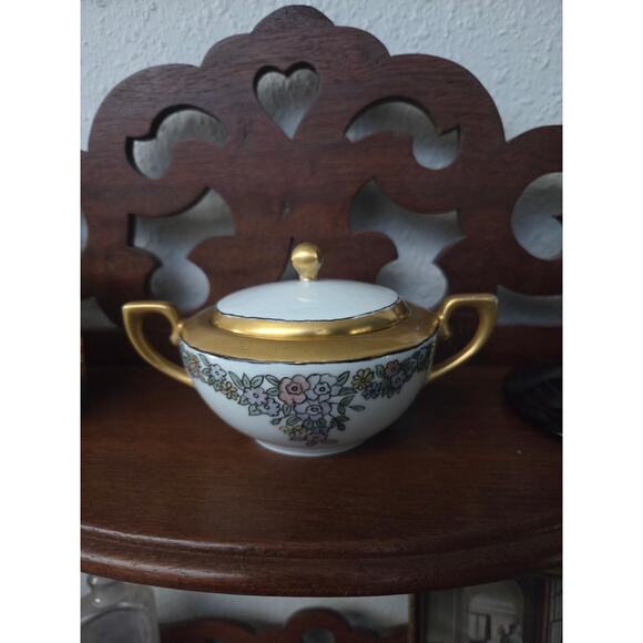 Antique RS Germany Hand Painted Floral Sugar Bowl w/ Gold Trim 1900s Signed - Picture 3 of 10